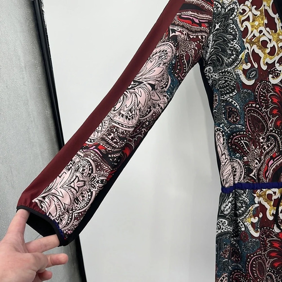 Clover Canyon Dress Womens XS Red Blue Printed Bubble Sleeve Mini V Neck - Picture 3 of 11